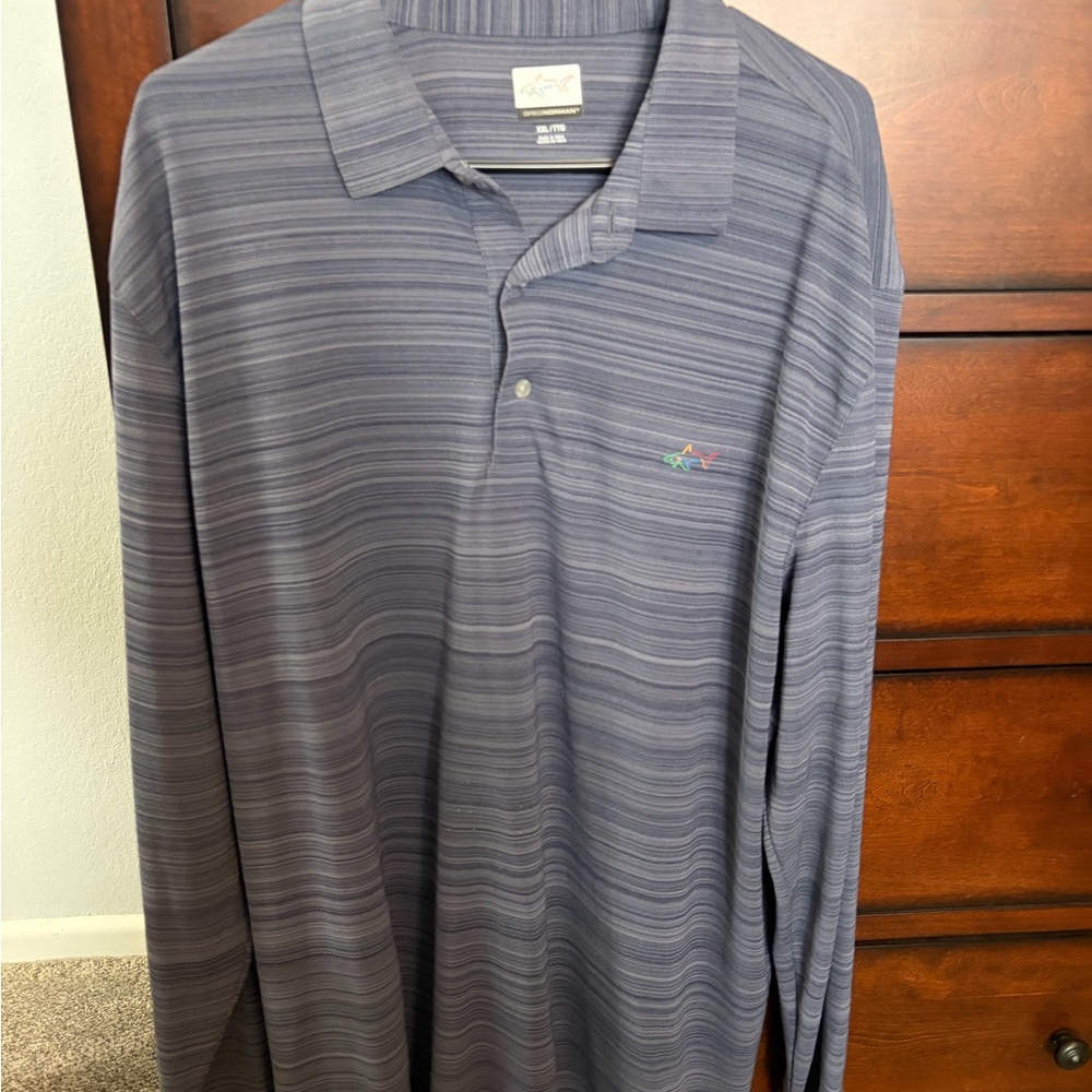 Greg Norman Collection Men's Gray Striped Polo
